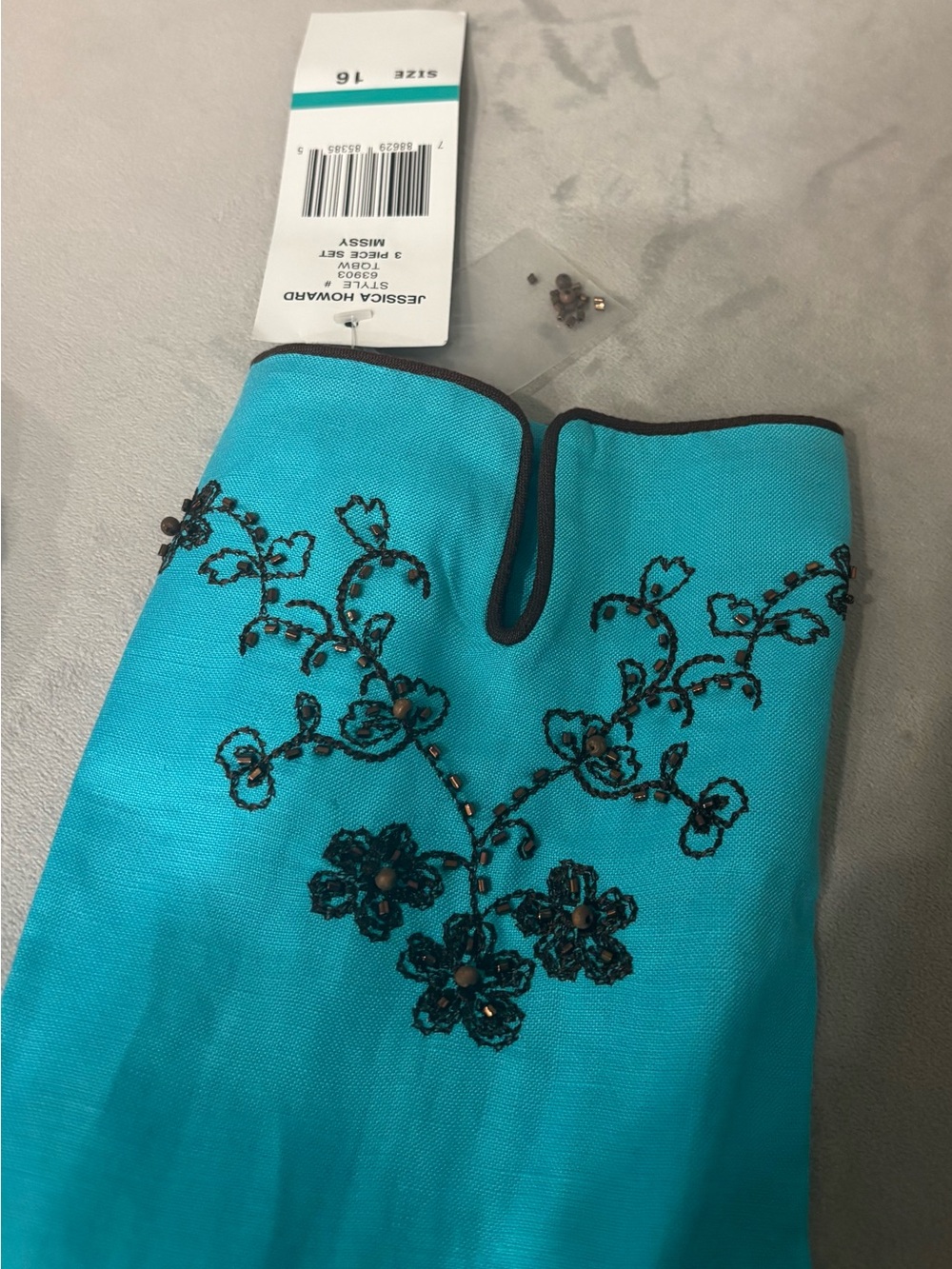🔴 Jessica Howard Turquoise Embroidered Jacket and Shell Set - Picture 4 of 5